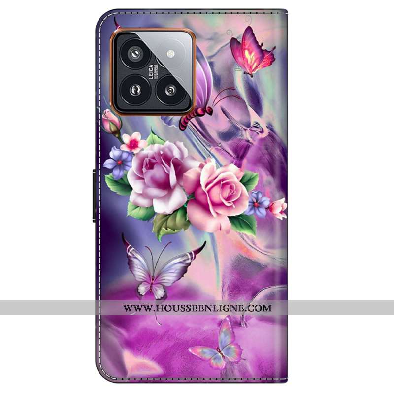 Housse Xiaomi 14 Pro Papillons et Fleurs Violets