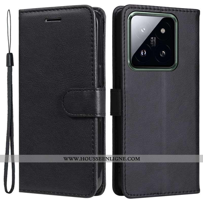 Housse Xiaomi 14 Pro Style Cuir Uni à Lanière