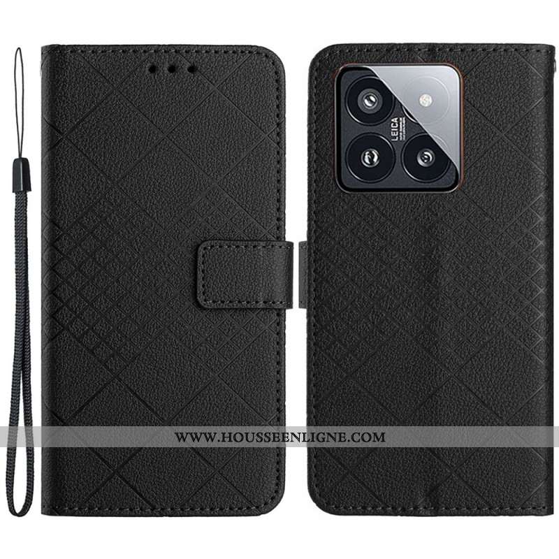 Housse Xiaomi 14 Texture Litchi Losanges à Lanière