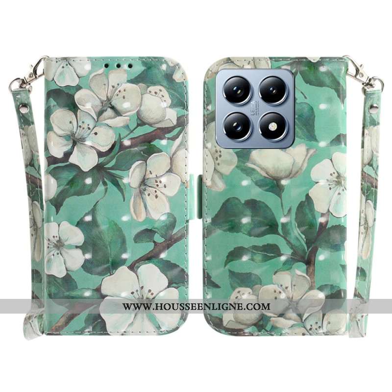 Housse Xiaomi 14T Fleurs Aquarelles à Lanière