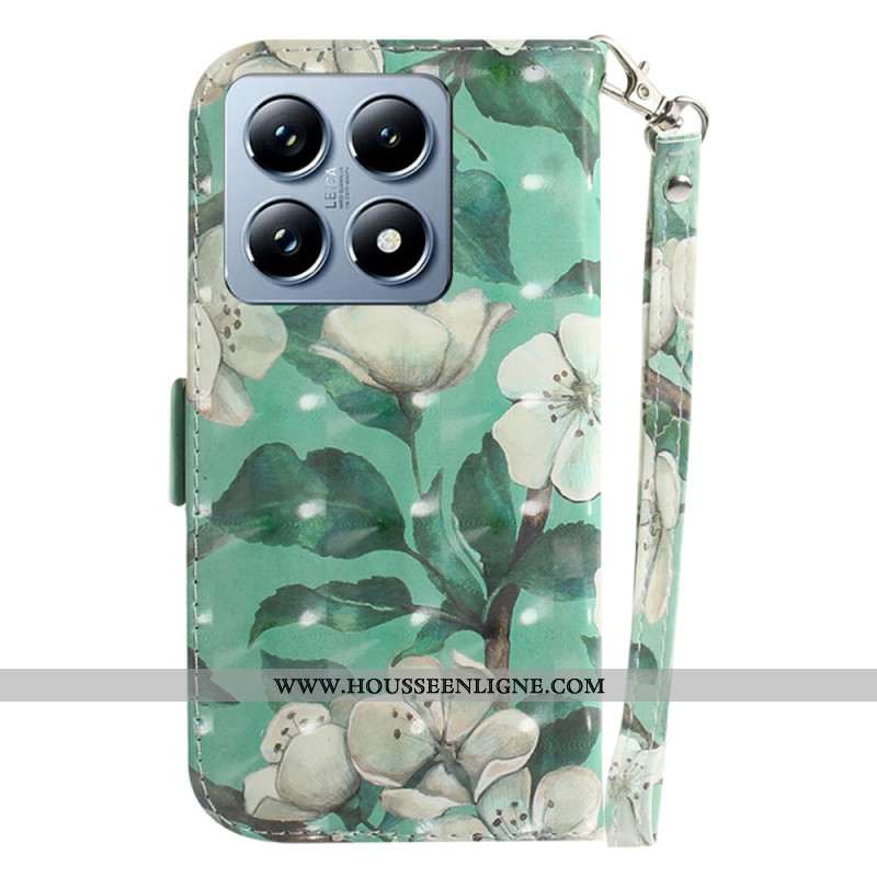 Housse Xiaomi 14T Fleurs Aquarelles à Lanière