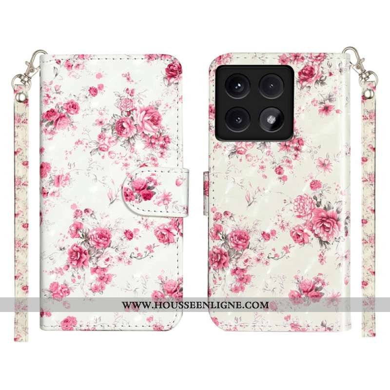 Housse Xiaomi 14T Fleurs Roses à Lanière