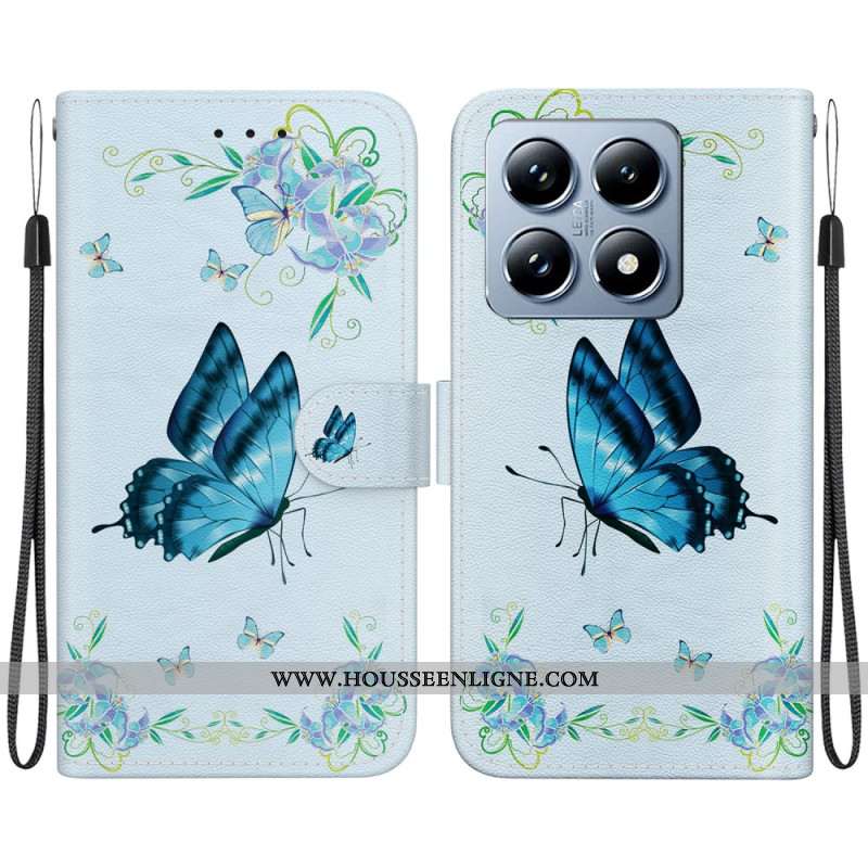 Housse Xiaomi 14T Papillon bleu et fleurs