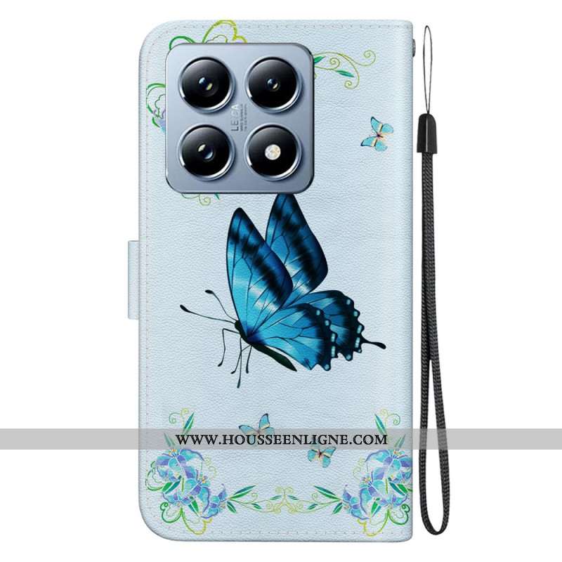 Housse Xiaomi 14T Papillon bleu et fleurs