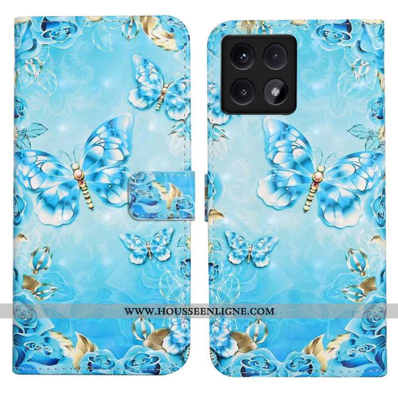 Housse Xiaomi 14T Papillons Bleus et Diamants