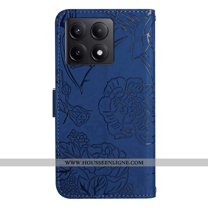 Housse Xiaomi 14T Pro Motif Papillons et Fleurs à Lanière