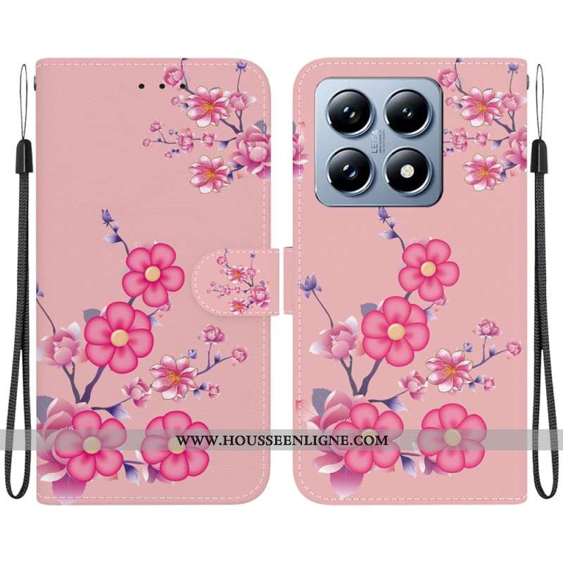 Housse Xiaomi 14T Pro Motif Sakura à Lanièr