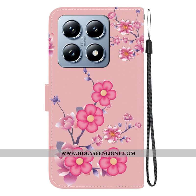 Housse Xiaomi 14T Pro Motif Sakura à Lanièr