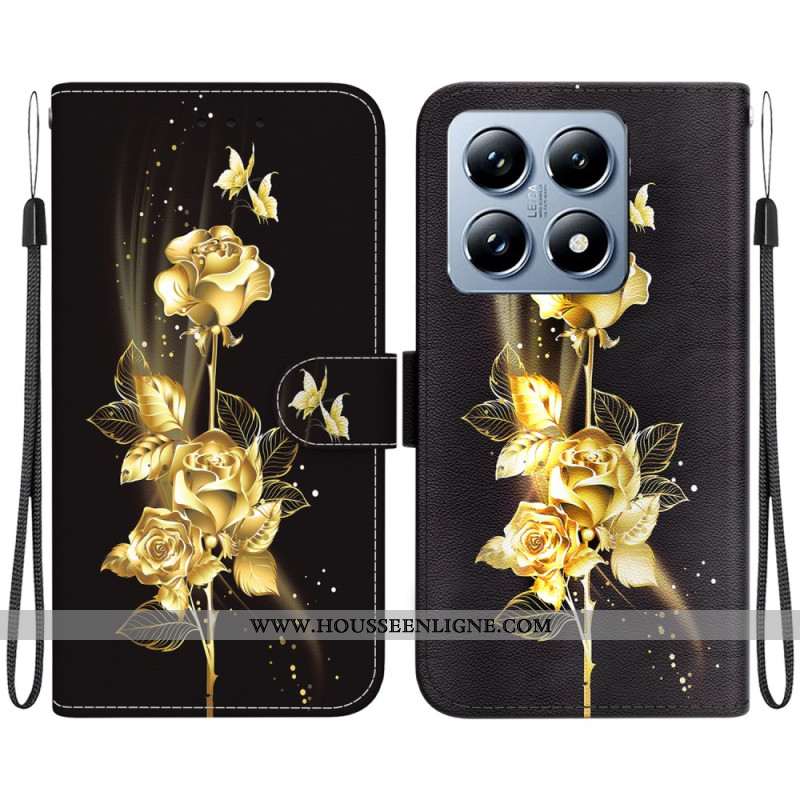 Housse Xiaomi 14T Pro Papillons Dorés et Roses