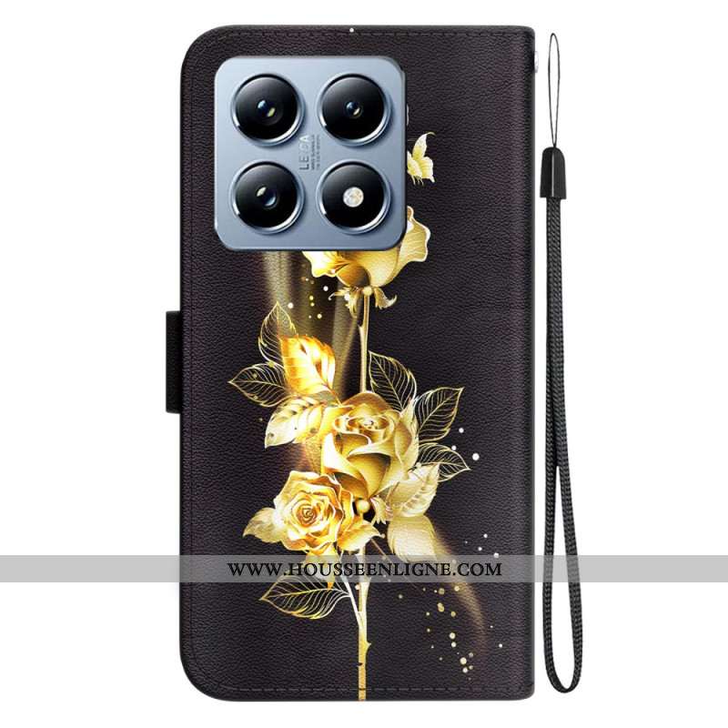 Housse Xiaomi 14T Pro Papillons Dorés et Roses