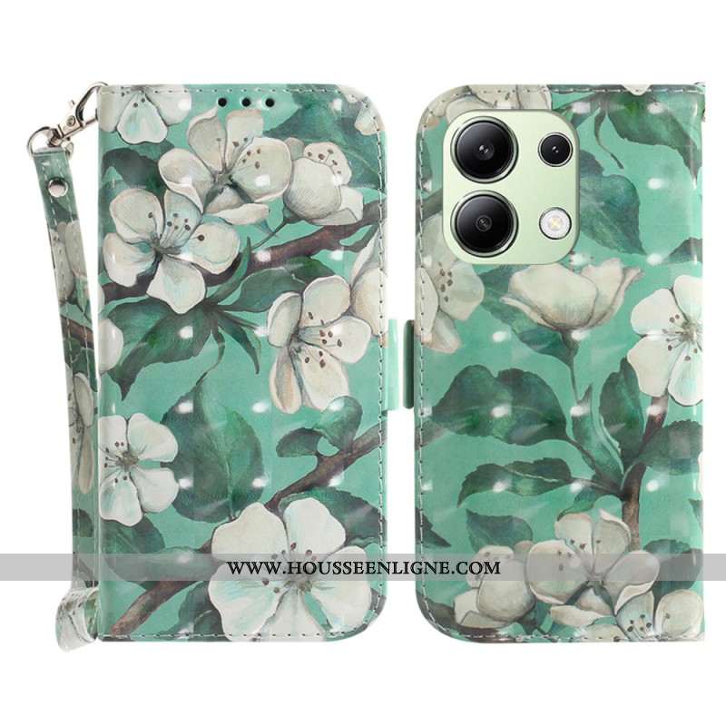 Housse Xiaomi Redmi Note 13 4G Fleurs Aquarelle à Lanière