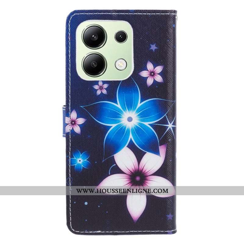 Housse Xiaomi Redmi Note 13 4G Fleurs Lunaires à Lanière