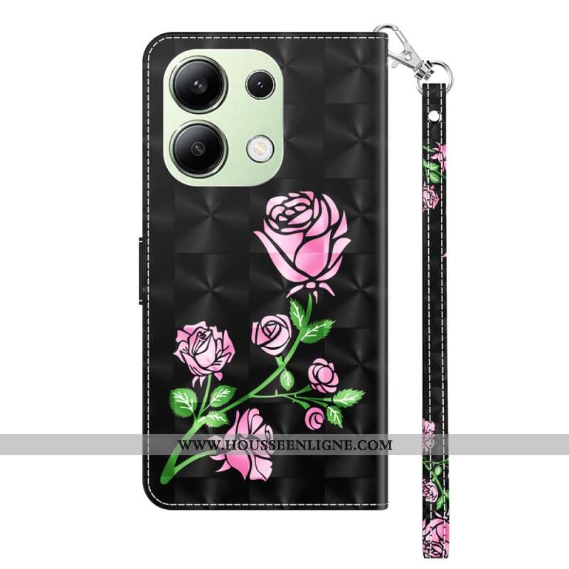 Housse Xiaomi Redmi Note 13 4G Fleurs Roses à Lanière