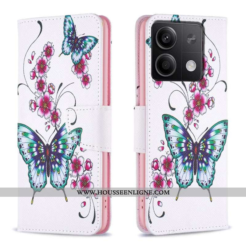 Housse Xiaomi Redmi Note 13 4G Fleurs de Pêcher et Papillons