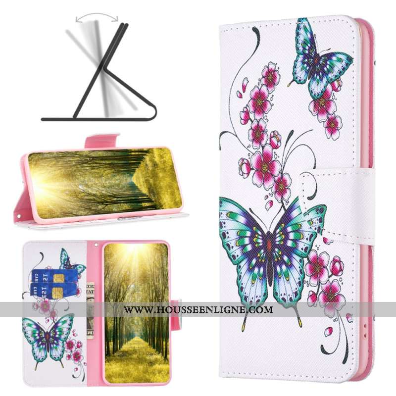 Housse Xiaomi Redmi Note 13 4G Fleurs de Pêcher et Papillons