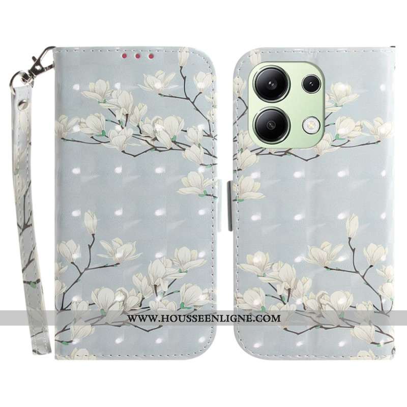 Housse Xiaomi Redmi Note 13 4G Magnolias à Lanière