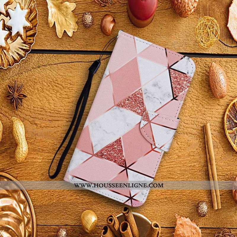 Housse Xiaomi Redmi Note 13 4G Marbre Rose et Or à Lanière