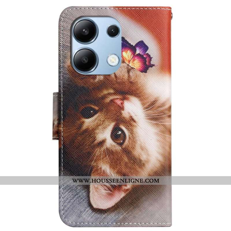 Housse Xiaomi Redmi Note 13 4G Papillon et Chat à Lanière