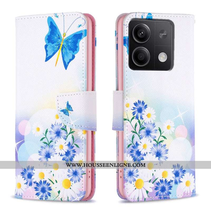 Housse Xiaomi Redmi Note 13 4G Papillon et Fleurs Aquarelle