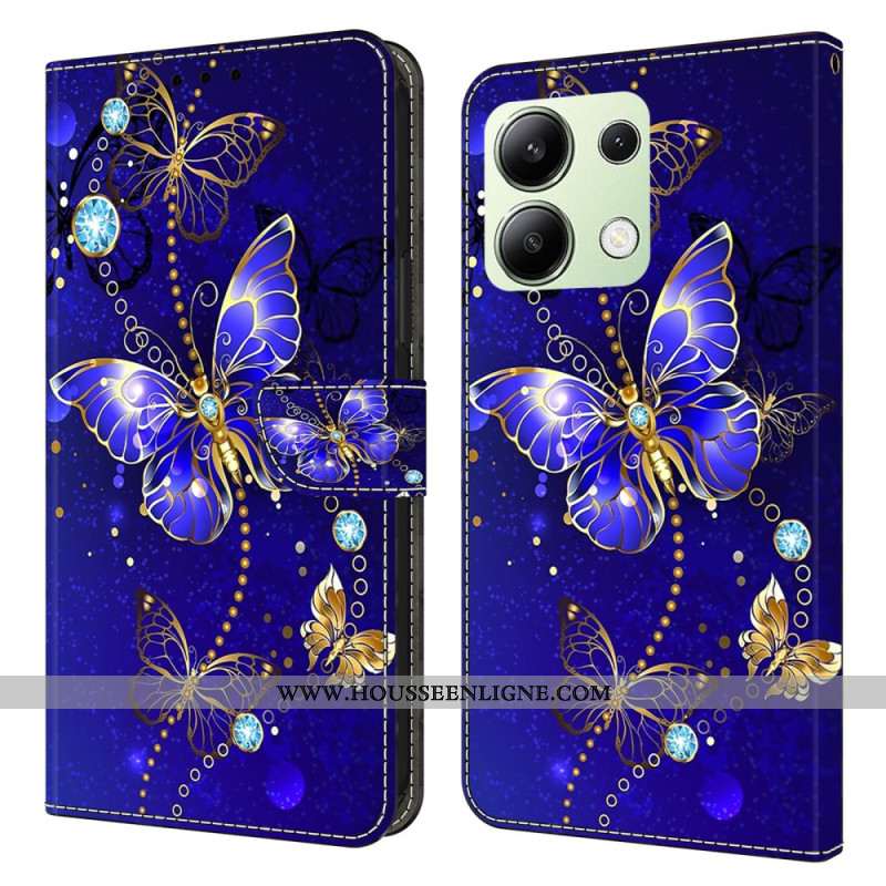 Housse Xiaomi Redmi Note 13 4G Papillons Diamant sur Fond Bleu