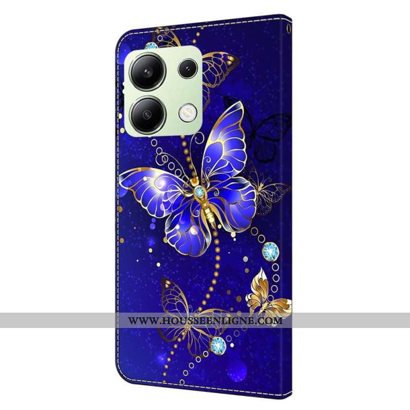 Housse Xiaomi Redmi Note 13 4G Papillons Diamant sur Fond Bleu