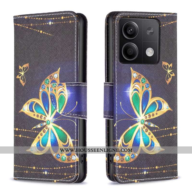 Housse Xiaomi Redmi Note 13 4G Papillons Dorés sur Fond Noir