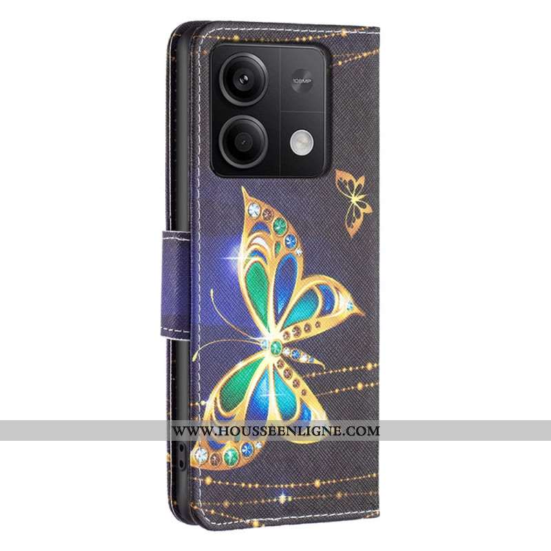 Housse Xiaomi Redmi Note 13 4G Papillons Dorés sur Fond Noir