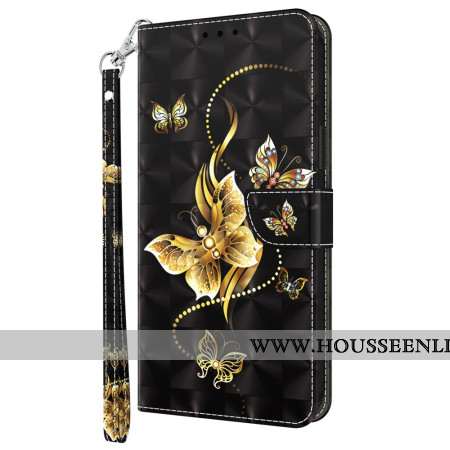 Housse Xiaomi Redmi Note 13 4G Papillons Dorés à Lanière