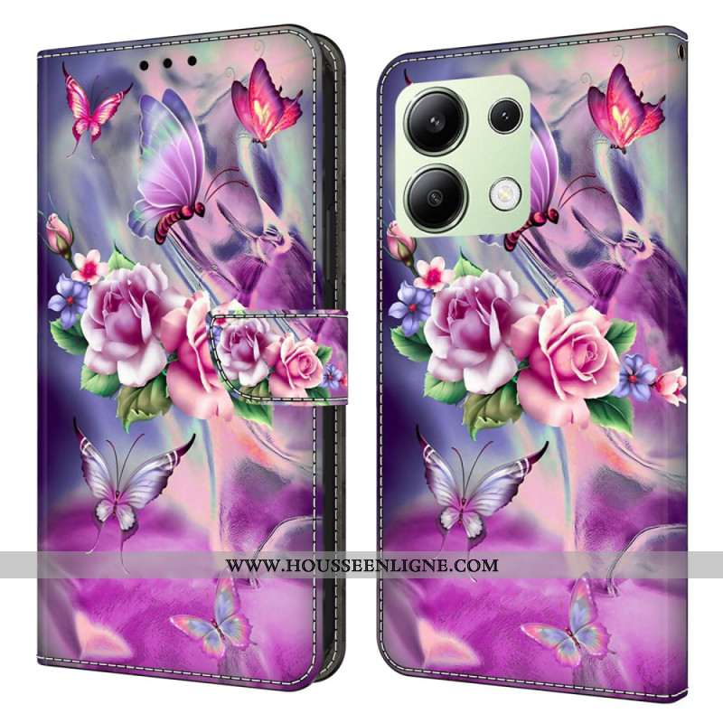 Housse Xiaomi Redmi Note 13 4G Papillons et Fleurs Violettes