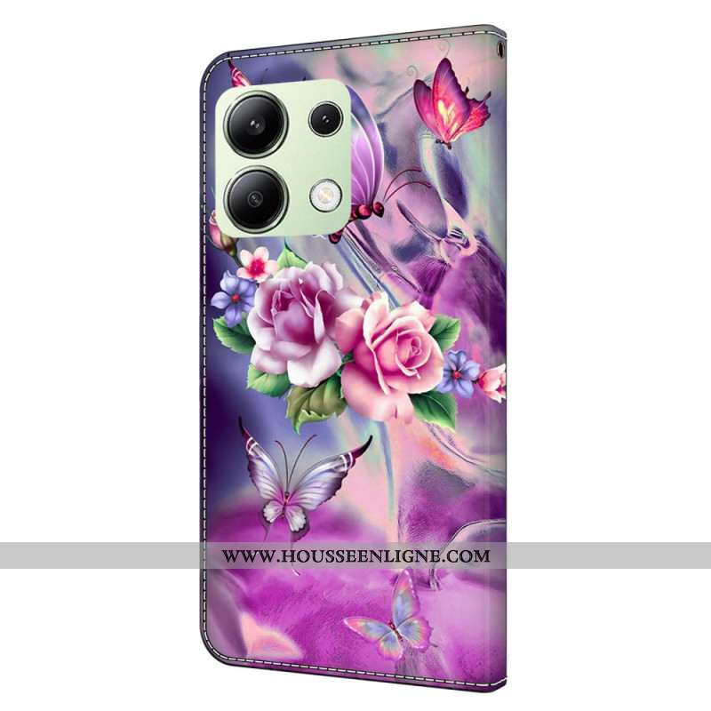 Housse Xiaomi Redmi Note 13 4G Papillons et Fleurs Violettes