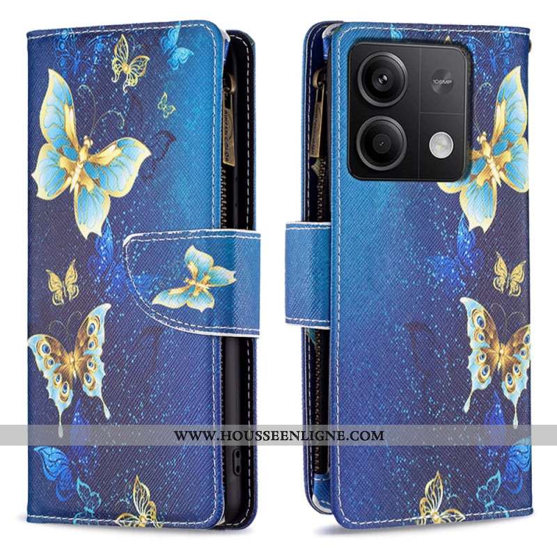 Housse Xiaomi Redmi Note 13 4G Portefeuille Papillons Dorés