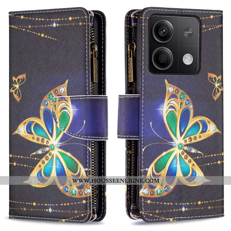 Housse Xiaomi Redmi Note 13 4G Portefeuille Papillons Strass