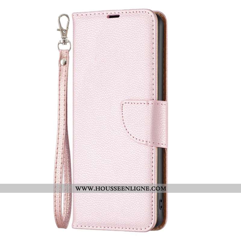 Housse Xiaomi Redmi Note 13 4G Style Cuir Litchi avec Lanière