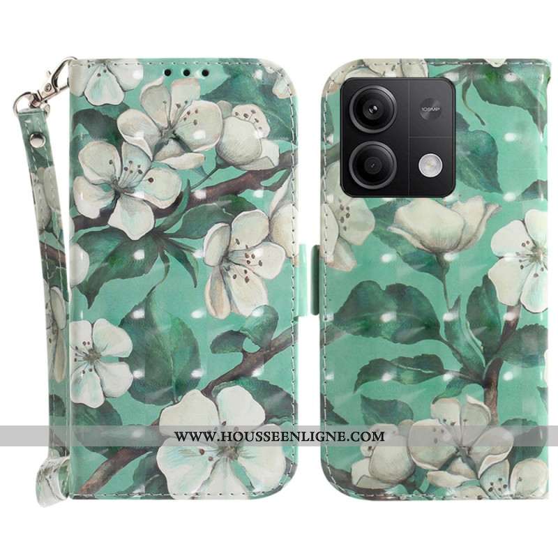 Housse Xiaomi Redmi Note 13 5G Fleurs Aquarelle à Lanière