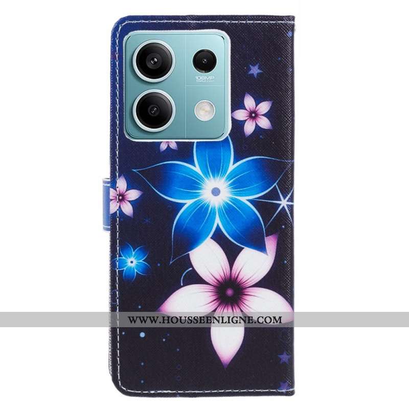 Housse Xiaomi Redmi Note 13 5G Fleurs Lunaires à Lanière