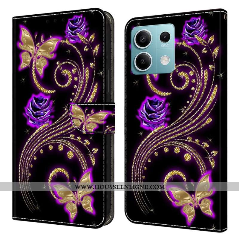 Housse Xiaomi Redmi Note 13 5G Fleurs Violettes et Papillons