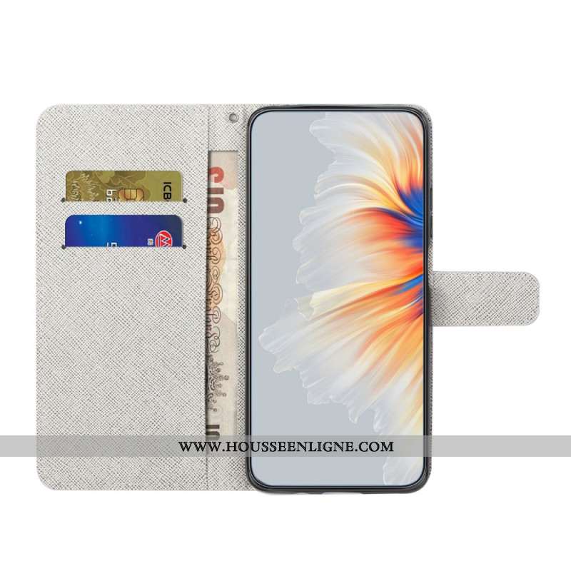 Housse Xiaomi Redmi Note 13 5G Fleurs et Papillon Bleus à Lanière