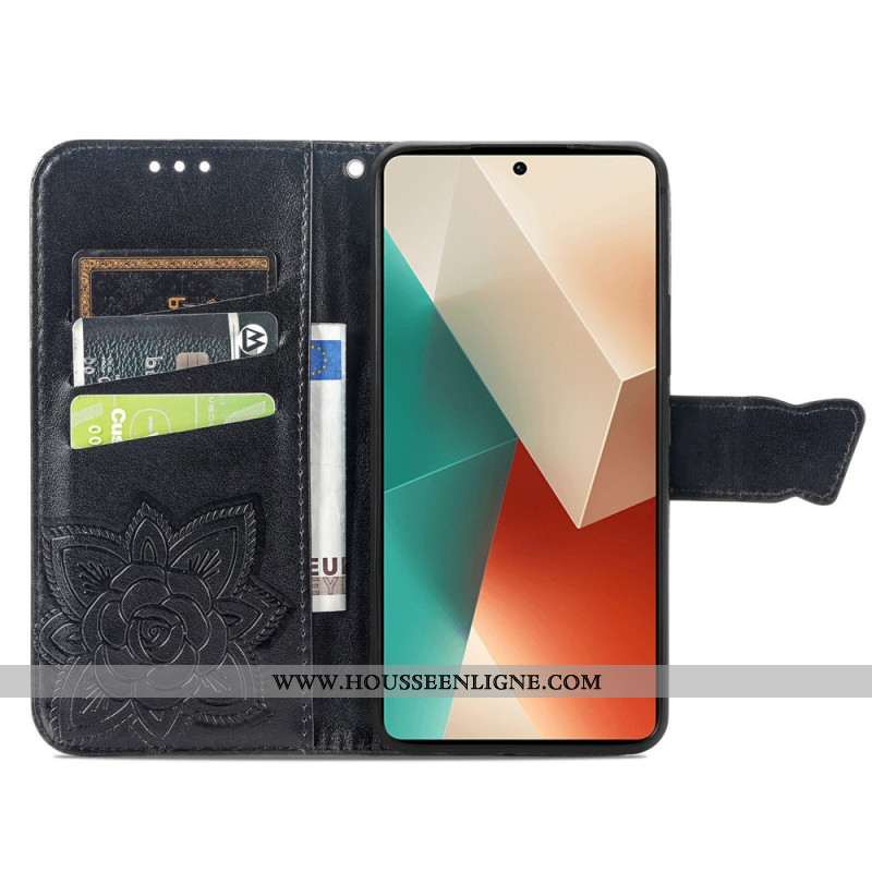 Housse Xiaomi Redmi Note 13 5G Papillon Baroque à Lanière