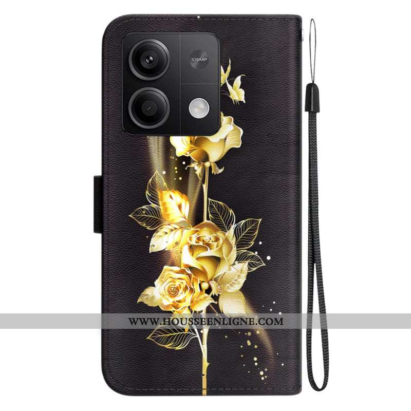 Housse Xiaomi Redmi Note 13 5G Papillon Doré et Rose