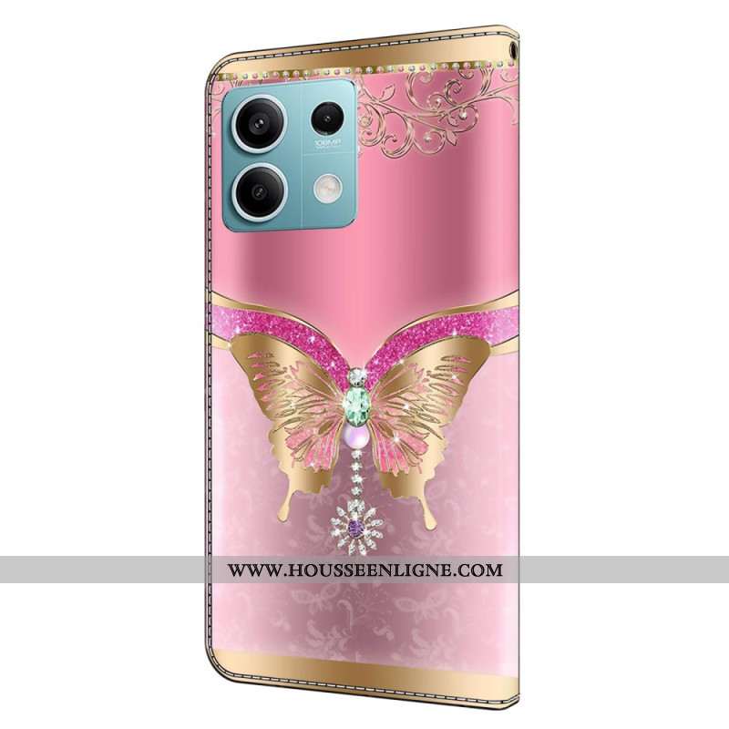 Housse Xiaomi Redmi Note 13 5G Papillon Rose et Doré