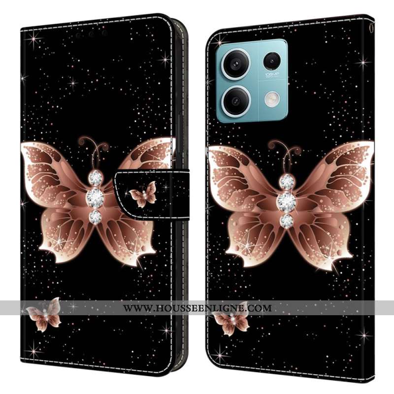 Housse Xiaomi Redmi Note 13 5G Papillons Diamants Roses