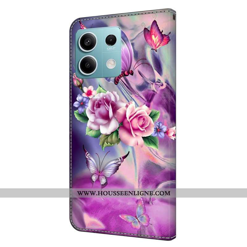 Housse Xiaomi Redmi Note 13 5G Papillons et Fleurs Violets