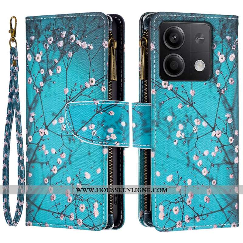 Housse Xiaomi Redmi Note 13 5G Portefeuille Branches Fleuries à Lanière