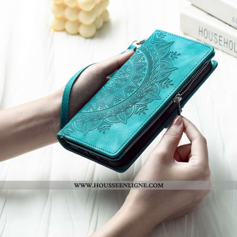 Housse Xiaomi Redmi Note 13 5G Portefeuille Effet Cuir Mandala à Lanière