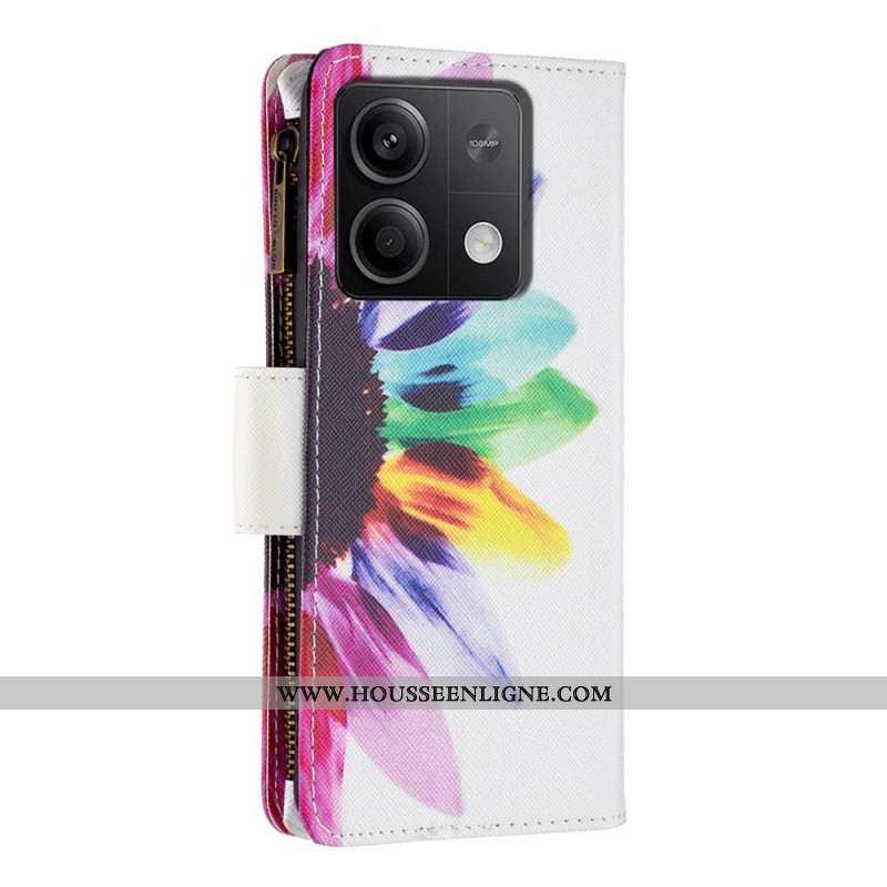 Housse Xiaomi Redmi Note 13 5G Portefeuille Fleur Aquarelle à Lanière