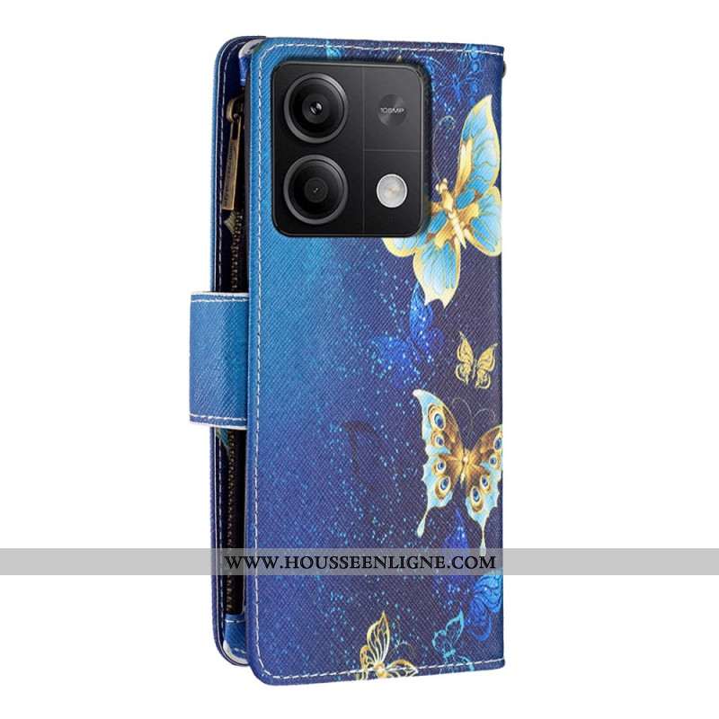 Housse Xiaomi Redmi Note 13 5G Portefeuille Papillons Dorés à Lanière