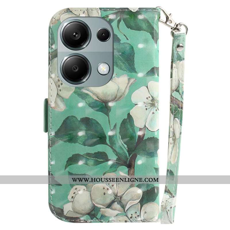 Housse Xiaomi Redmi Note 13 Pro 4G / Poco M6 Pro 4G Fleurs Aquarelle à Lanière