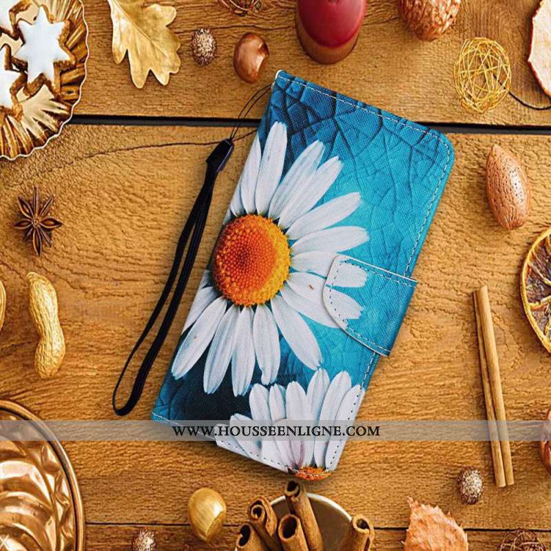 Housse Xiaomi Redmi Note 13 Pro 4G / Poco M6 Pro 4G Grands Chrysanthèmes à Lanière