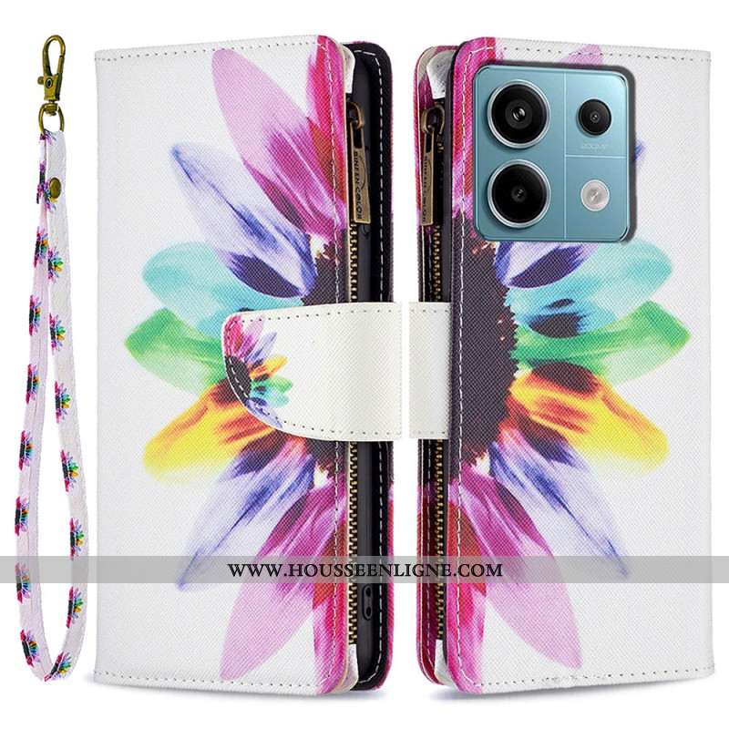 Housse Xiaomi Redmi Note 13 Pro 4G / Poco M6 Pro 4G Portefeuille Fleur Aquarelle à Lanière