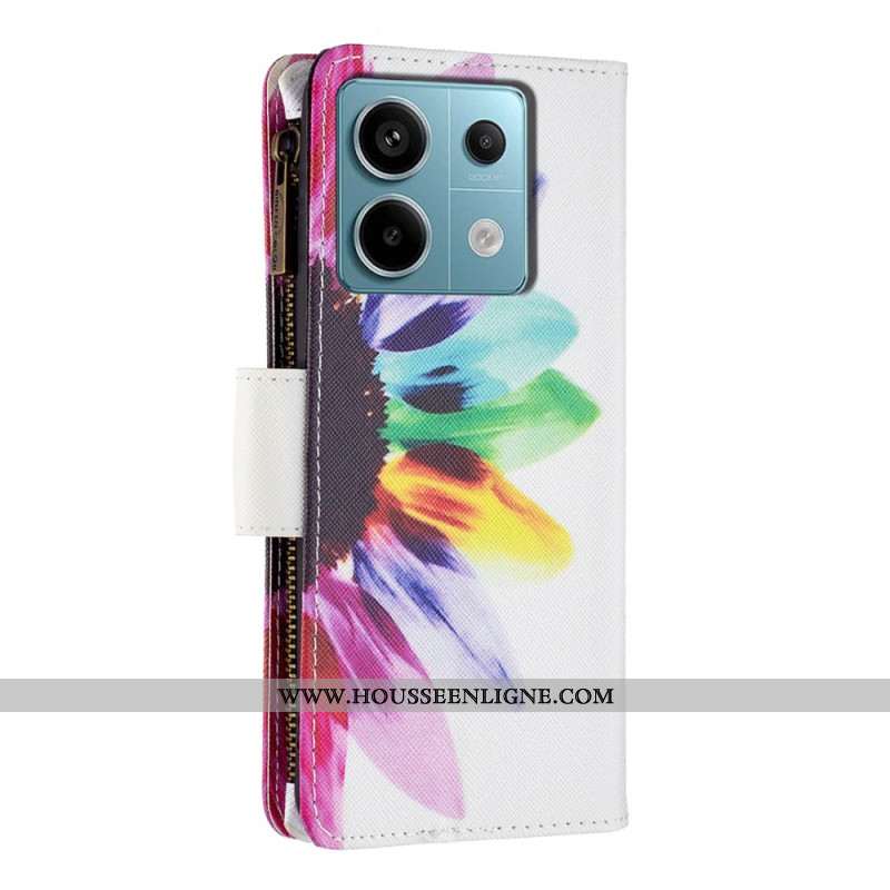 Housse Xiaomi Redmi Note 13 Pro 4G / Poco M6 Pro 4G Portefeuille Fleur Aquarelle à Lanière